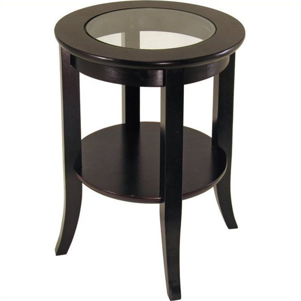 Winsome Wood Genoa Round End Table With, Small Round Glass Top Accent Table