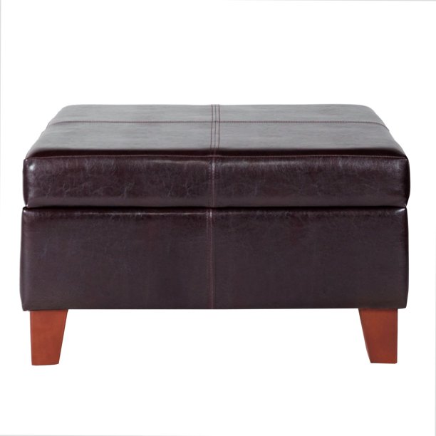 Homepop Luxury Large Faux Leather, Homepop Faux Leather Square Storage Ottoman Coffee Table With Wood Legs