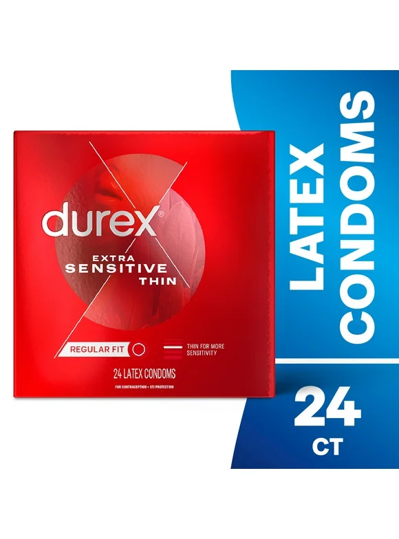 Durex Extra Sensitive Thin Condoms, Lubricated Rubber Latex Condoms for Men, FSA/HSA, 24 ct