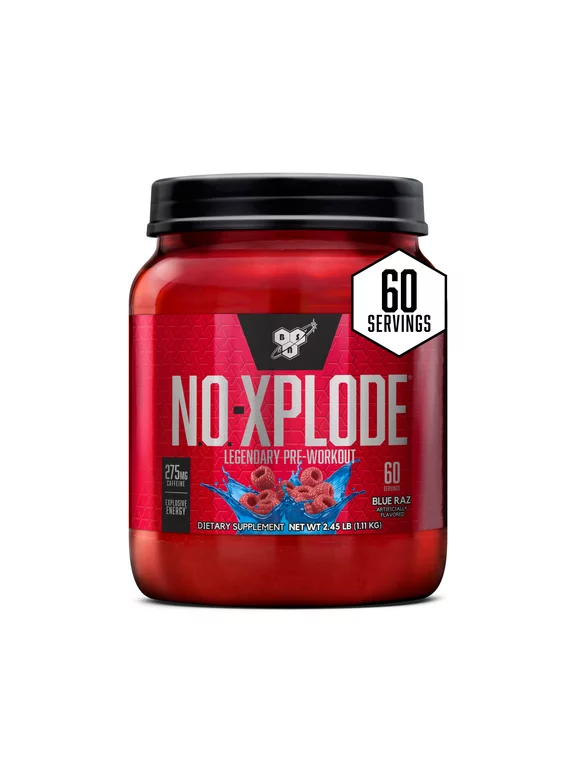 BSN N.O. Xplode Pre-Workout Supplement with Creatine, Beta-Alanine, and Energy, Blue Raz, 60 Servings