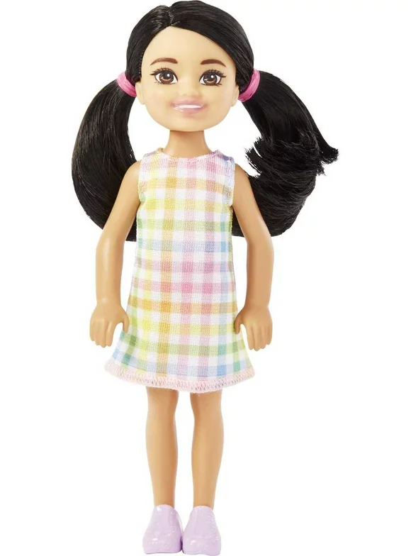 Barbie Chelsea Doll, Small Doll with Black Hair in Pigtails & Brown Eyes Wearing Removable Dress