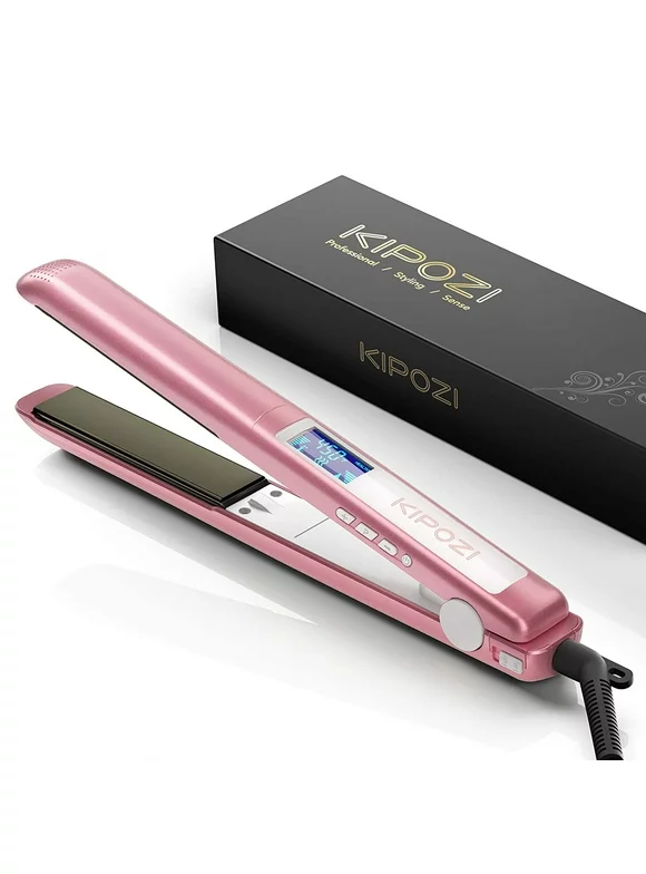 KIPOZI Professional Negative Ion Hair Straightener, Anti-Static Flat Iron with Floating Titanium Plates, 1 Inch, Pink