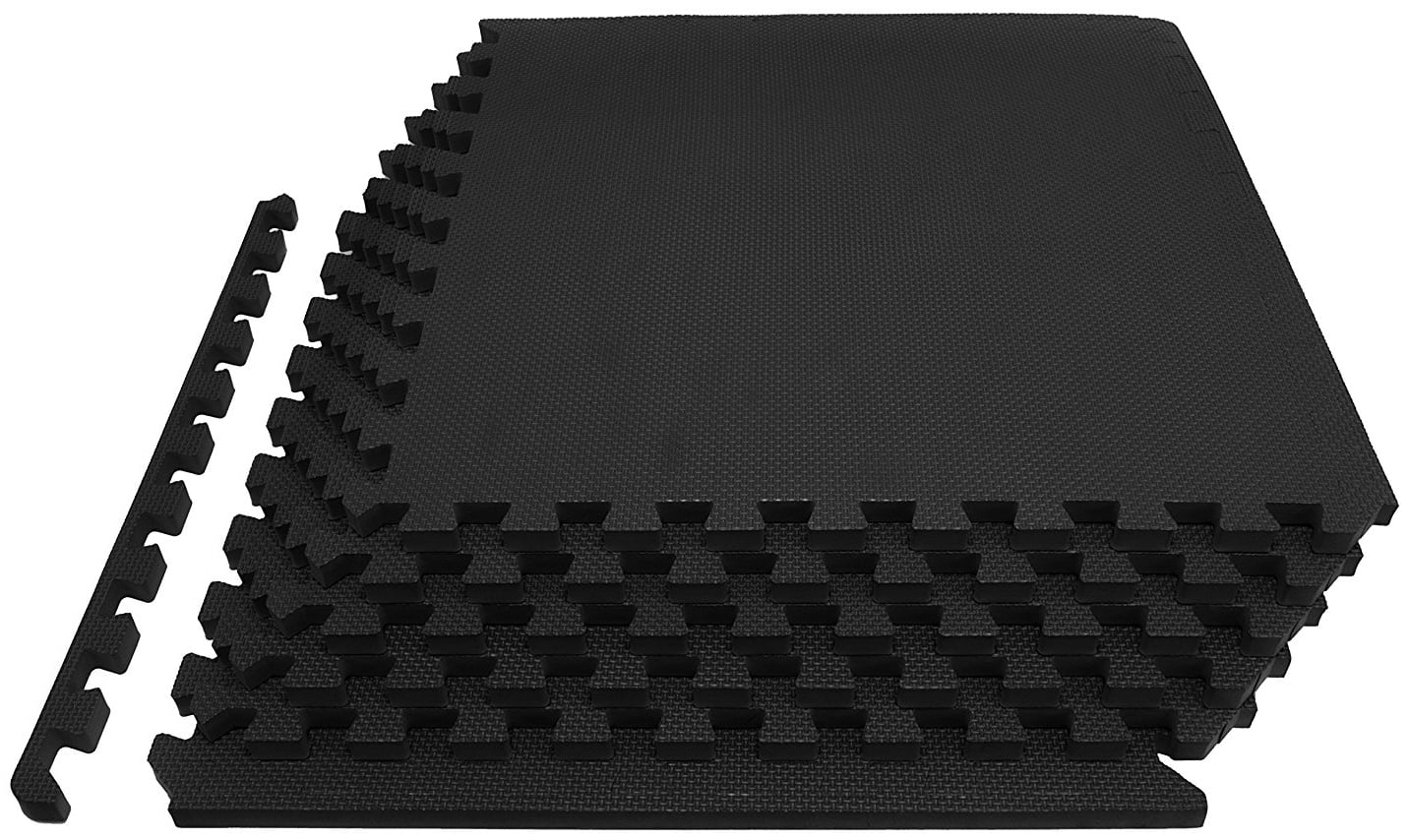 BalanceFrom 1/2 In. Thick Flooring Puzzle Exercise Mat with High Quality EVA Foam Interlocking Tiles, 6 Piece, 24 Sq Ft. Black