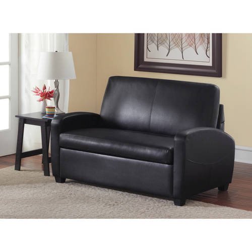 Mainstays 54 Faux Leather Loveseat, Black Leather Loveseat Sofa Bed