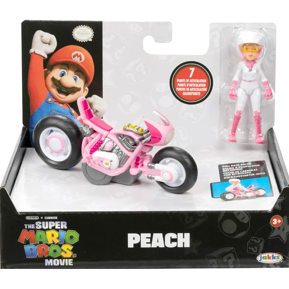 Super Mario Bros Movie 2.5 inch Princess Peach Action Figure with Pull Back Racer
