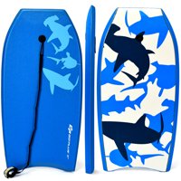 Goplus 41'' Lightweight Super Bodyboard Surfing W/Leash EPS Core Boarding Blue Shark