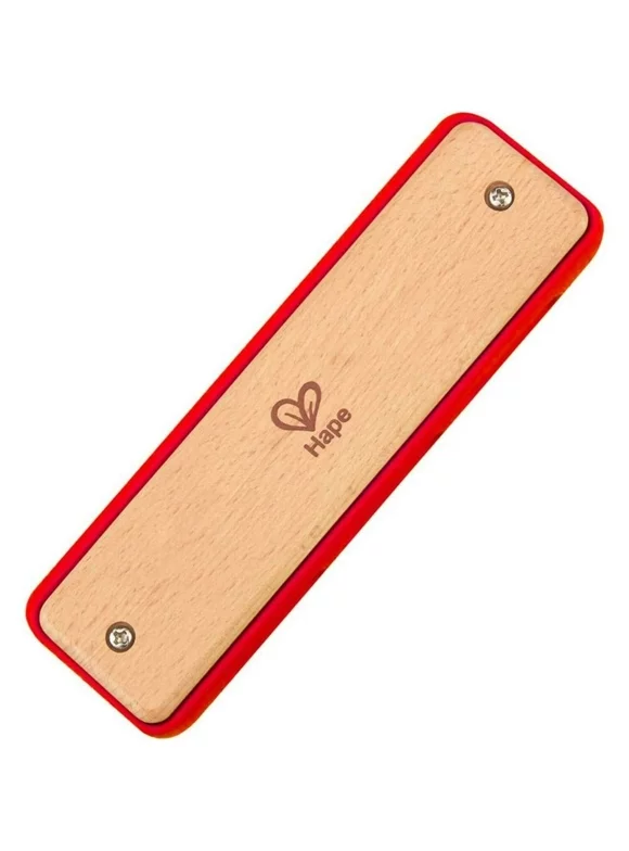 Hape Blues Harmonica | 10 Hole Wooden Musical Instrument Toy for Kids, Red