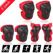 Kids Knee Pads Set 6 in 1 Protective Gear Kit Knee Elbow Pads with Wrist Guards Children Sports Safety Protection Pads for Cycling Roller Skating