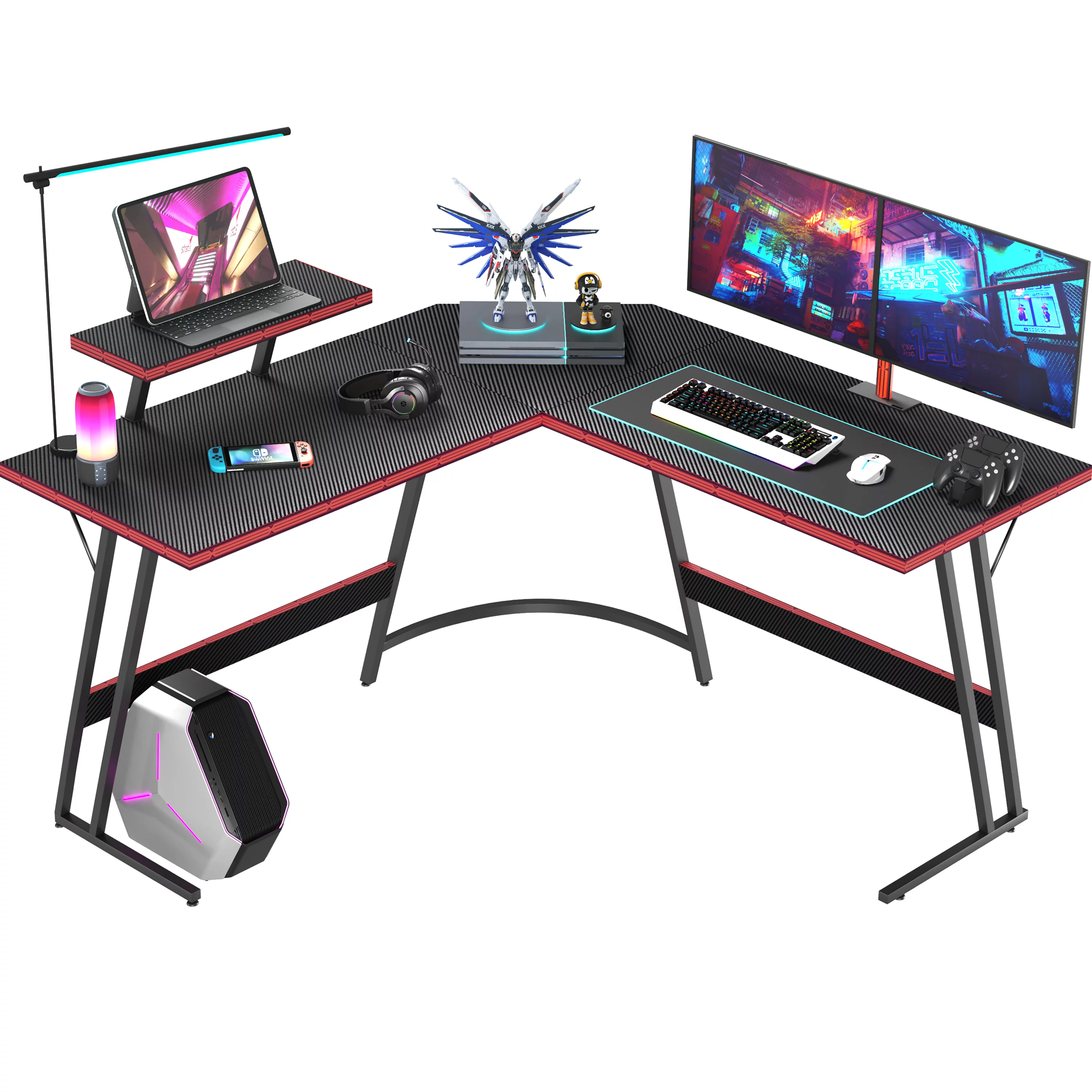 Homall L-Shaped Gaming Desk 51 Inches Corner Office Desk with Removable Monitor Riser, Black