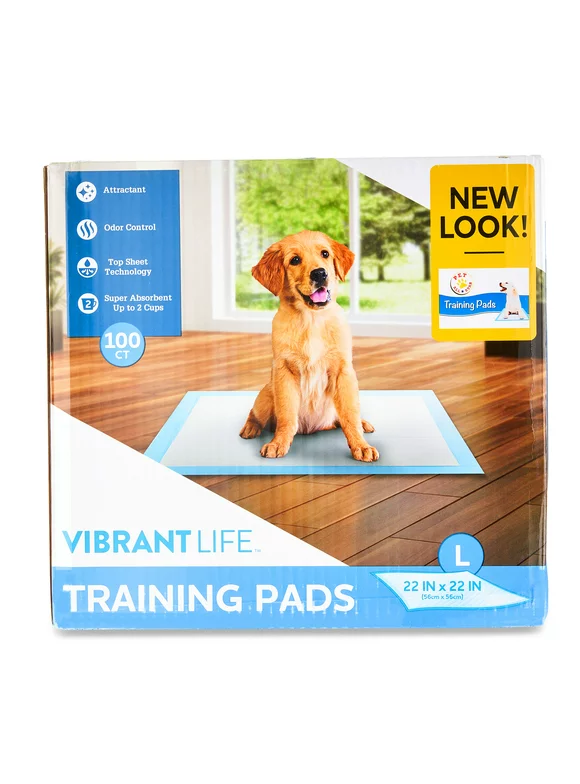 Vibrant Life Training Pads, Large, 22 in x 22 in, 100 Count