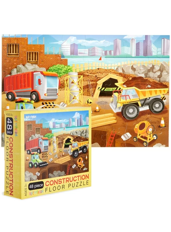 48 Piece Giant Construction Jigsaw Puzzle for Kids Ages 3-5 and 4-8, Jumbo Floor Puzzle for Toddler Preschool Learning (2 x 3 Feet)