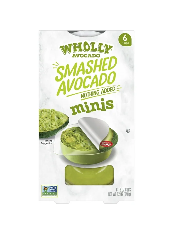 WHOLLY AVOCADO Smashed Avocado Minis, Refrigerated, 2 oz  Plastic Cup (6 Pack)