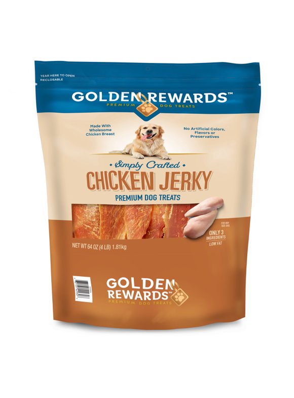 Golden Rewards Chicken Flavor Premium Dry Jerky Treats for All Dogs, 64 oz