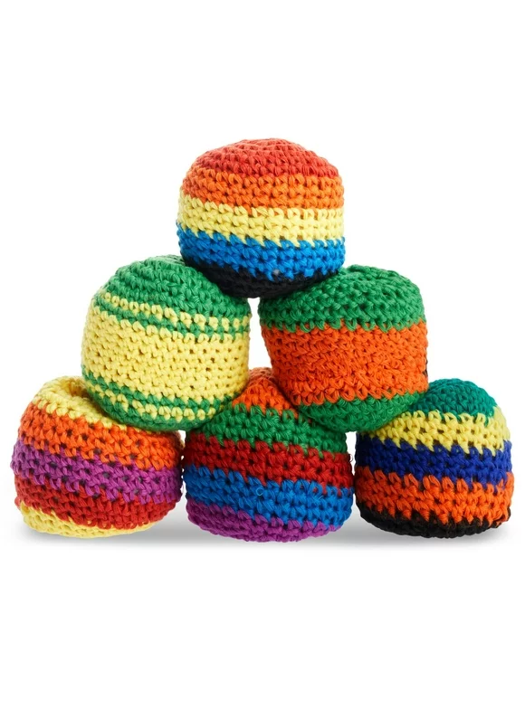 6 Pack Knitted Juggling Sacks - Soft Foot Bag Balls for Adults, Party Favors, Soccer Training (6 Designs, 2.5 x 2 x 1.5 In)