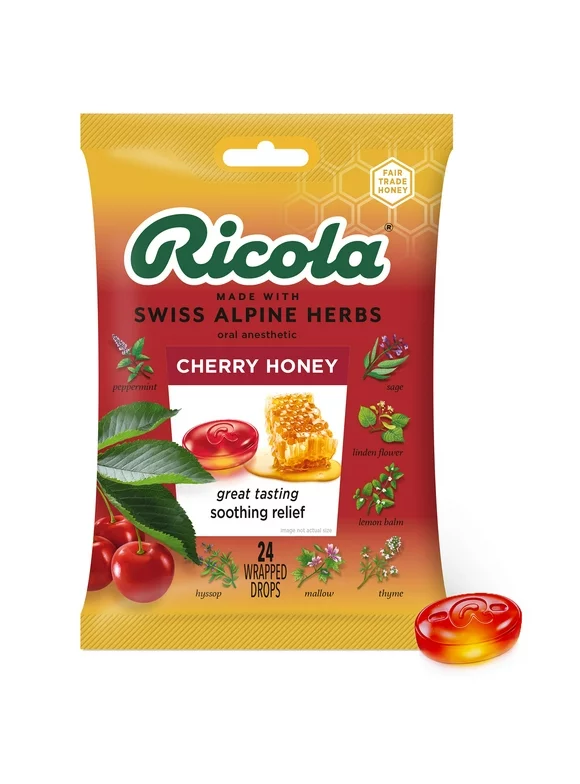Ricola Cherry Honey Throat Drops, 24 Count