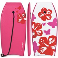Goplus 37'' Super Lightweight Bodyboard Surfing W/Leash EPS Core Boarding IXPE Pink