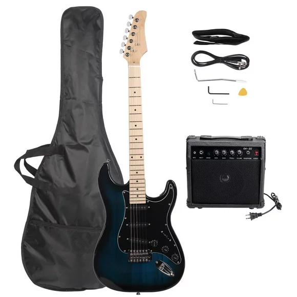 GoDecor Adult 6-String Electric Guitar Kit w/ Amplifier Bag Strap Accessories,Deep Blue