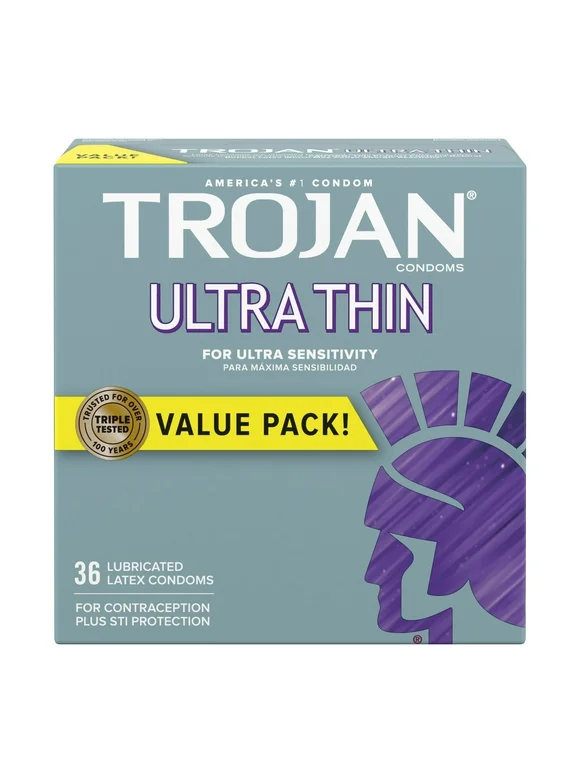 TROJAN Ultra Thin Condoms For Ultra Sensitivity, Lubricated, 36 Count Value Pack