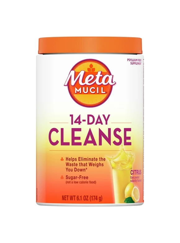 Metamucil 14-Day Cleanse Fiber Powder Supplement, Citrus, 30 Tsp