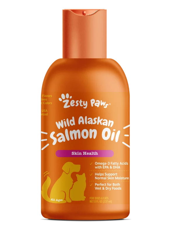 Zesty Paws Pure Wild Alaskan Salmon Oil Liquid Food Supplement for Dogs or Cats, 8 fl oz