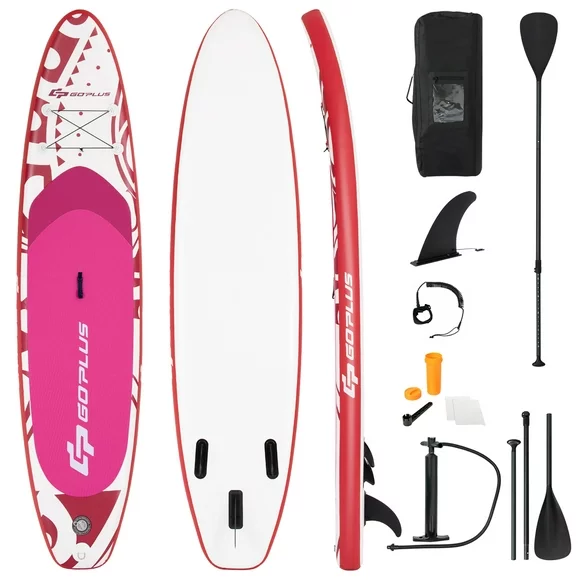 Goplus 10.5 Inflatable Stand Up Paddle Board SUP W/Carrying Bag Aluminum Paddle Pink