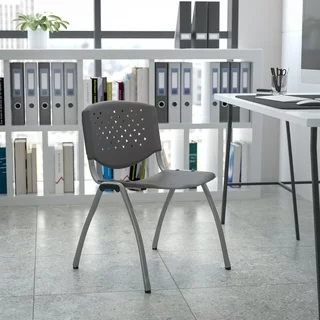 Flash Furniture HERCULES Series 880 lb. Capacity Gray Plastic Stack Chair with Titanium Gray Powder Coated Frame
