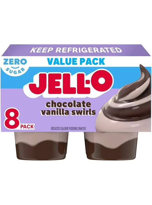 Jell-O Chocolate Vanilla Swirls Sugar Free Pudding Cups Snack Value Pack, 8 Ct Cups