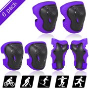 CACAGOO Kids Knee Pads Set 6 in 1 Protective Gear Kit Knee Elbow Pads with Wrist Guards Children Sports Safety Protection Pads for Cycling Roller Skating