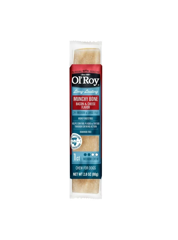 Ol' Roy Munchy Bone Dog Treats, Bacon & Cheese, 2.8 oz, 1 Count