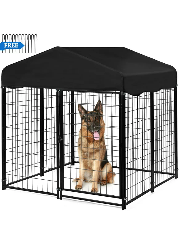 Suchown Outdoor Dog Kennel, 4ft x 4.2ft x 4.5ft Black Welded Wire Large Dog Playpen with UV-Resistant Oxford Cloth Roof