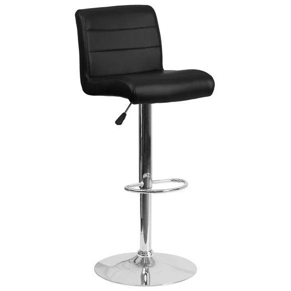 Flash Furniture Scott Contemporary Black Vinyl Adjustable Height Barstool with Rolled Seat and Chrome Base