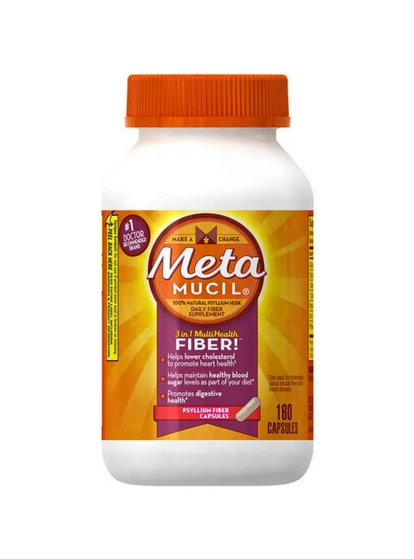 Metamucil, 3-in-1 Fiber, Digestive Health, Plant Based Fiber, 160 Ct