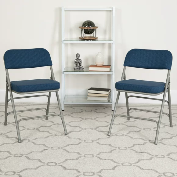 Flash Furniture 2 Pack HERCULES Series Premium Curved Triple Braced & Double Hinged Navy Fabric Metal Folding Chair