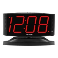Sharp LED Digital Alarm Clock, Swivel Base, Black Case, Red Display, SPC033D