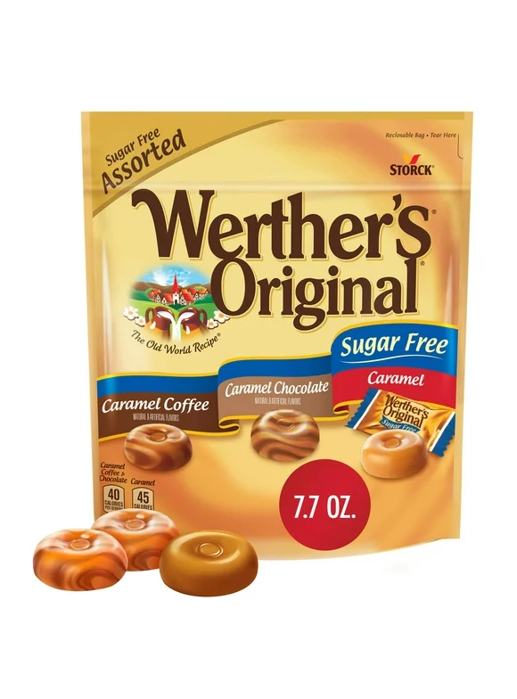 Werthers Original Hard Sugar Free Assorted Flavors, Caramel Coffee, Caramel Chocalate, Caramel Candy 7.7 oz