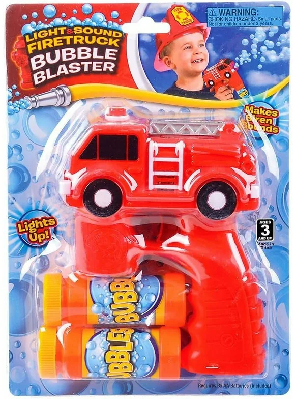 Rhode Island Novelty Fire Truck Bubble Blaster - Handheld Fire Truck Automatic Bubble Maker for Kids with Lights and Sounds, Kids Bubble Blaster Toy with Bubble Liquid for Kids Outdoor Fun - 5 Inches
