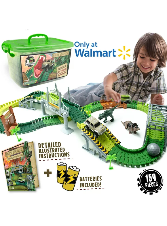 JitteryGit Dinosaur Toys for Boys Race Car Track STEM Vehicle Playsets for Kids Toddler Ages 3 4 5 6 7 8 Year Olds