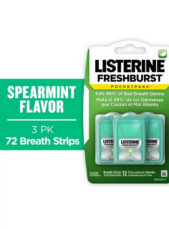 Listerine Freshburst PocketPaks Oral Care Breath Strips, Breath Spray Alternative, 24 ct, 3 pack