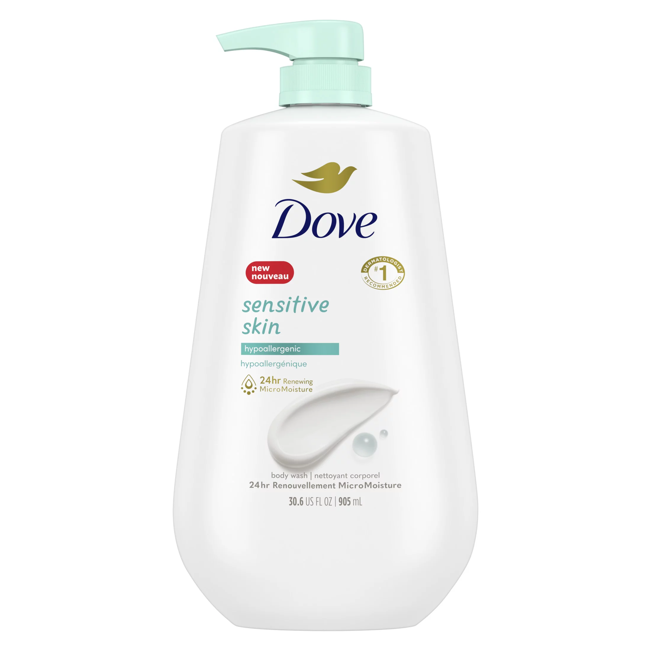 Dove Sensitive Skin Hypoallergenic Liquid Body Wash with Pump, 30.6 oz