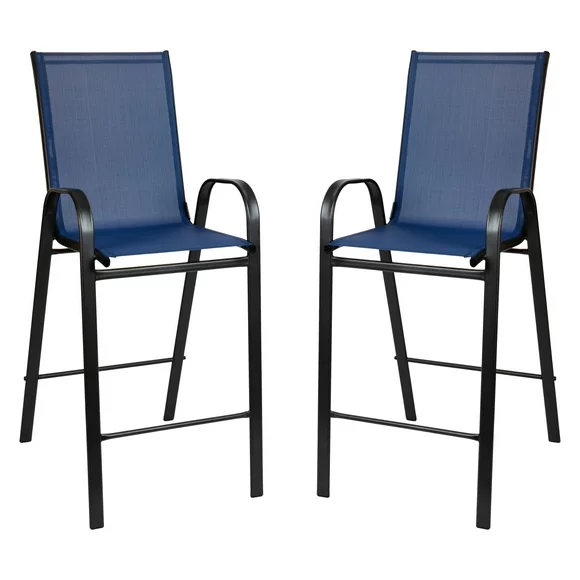 Flash Furniture 2 Pack Brazos Series Navy Outdoor Barstools with Flex Comfort Material and Metal Frame