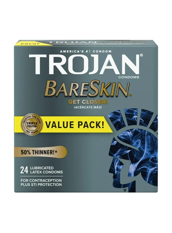 TROJAN BareSkin Lubricated Thin Condoms, 24 Count Value Pack