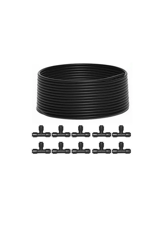 100FT 1/4 inch Garden Irrigation Tubing with 10 Pack 3-Way Connector, Jorking Blank Distribution Tubing Suitable for Quick Connector Irrigation