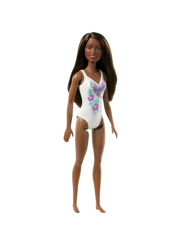 Barbie White Swimwear Beach Doll, Brunette