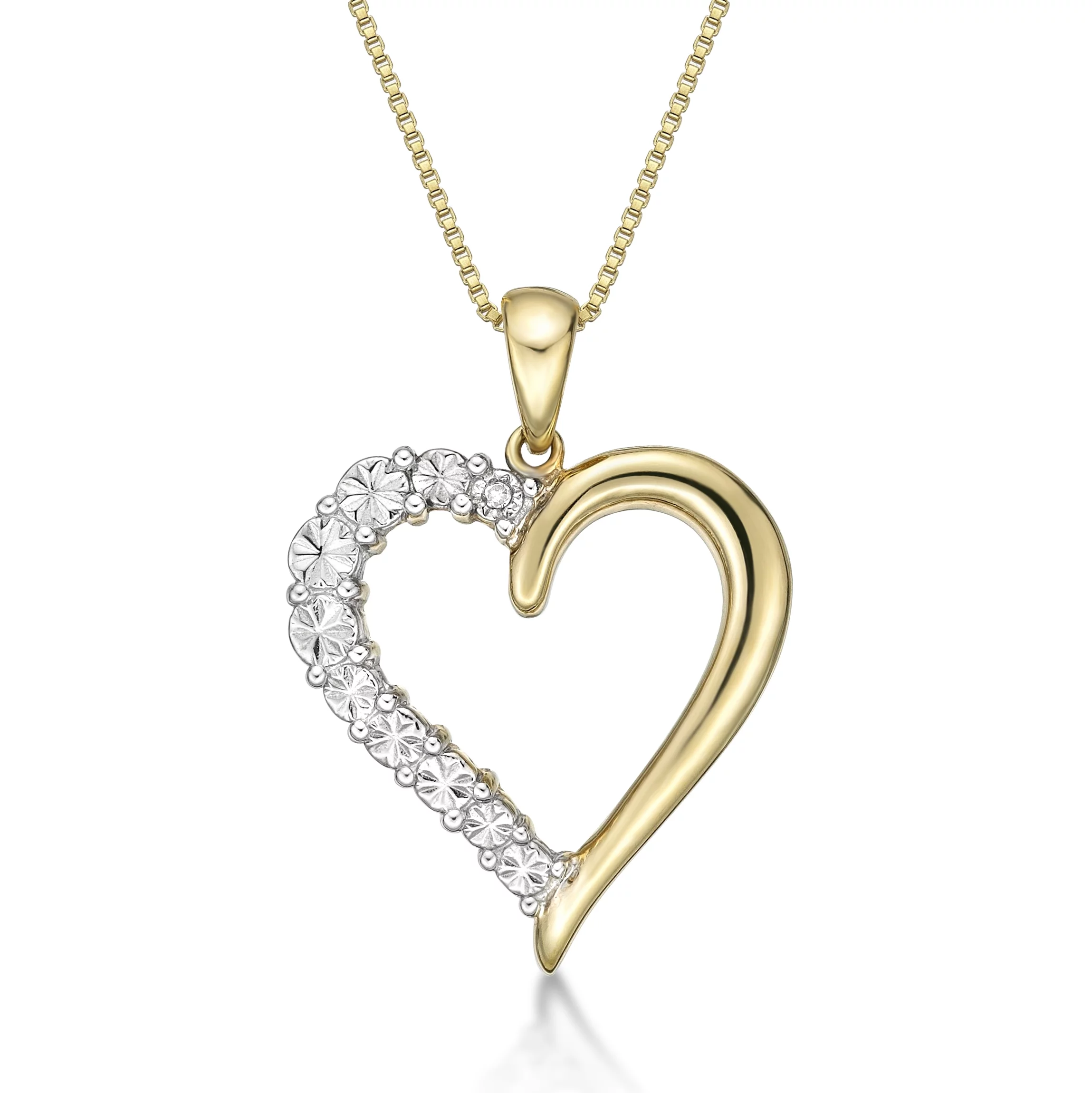 Brilliance Fine Jewelry 14K Yellow Gold Plated Sterling Silver Diamond Accent Heart Pendant on 18"fine rope chain