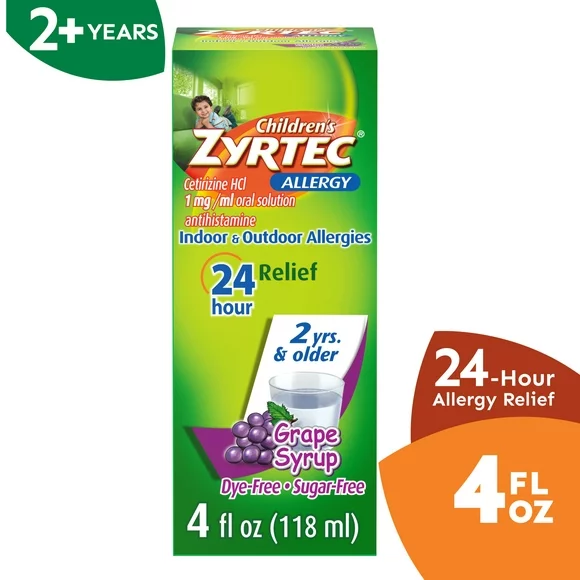 Children's Zyrtec 24 Hour Allergy Relief Syrup, Grape Flavor, 4 fl. oz