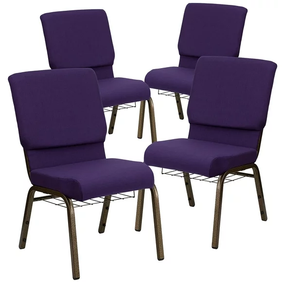 Flash Furniture HERCULES Series Fabric Church Stacking Chair w/ Book Rack Royal Purple/Gold Vein