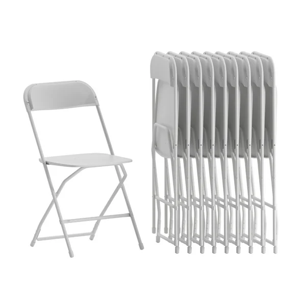 Flash Furniture Hercules Series Plastic Folding Chair White - 10 Pack 650LB Weight Capacity Comfortable Event Chair-Lightweight Folding Chair