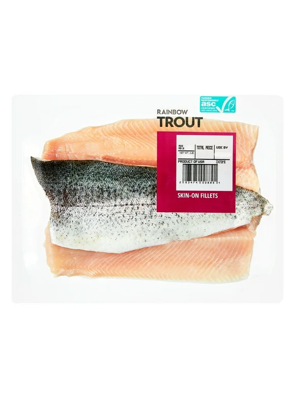 Fresh Rainbow Trout Whole Portions, 0.80 - 1.1 lb. 22g Protein per 4 oz Serving. ASC Certified. Contains: Fish (Trout)