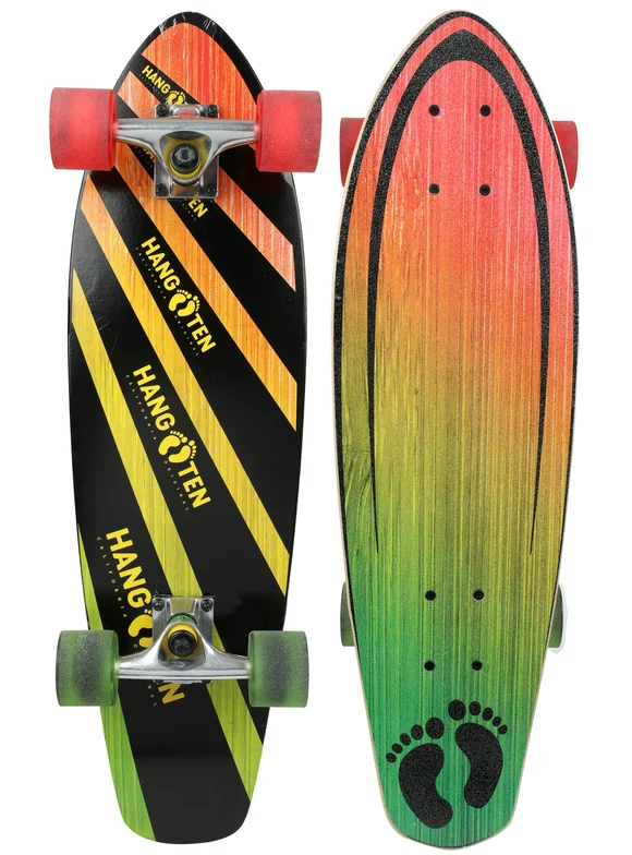 Hang Ten 28 Inch Rasta Complete Cruiser Skateboard, For Kids, Ages 5+