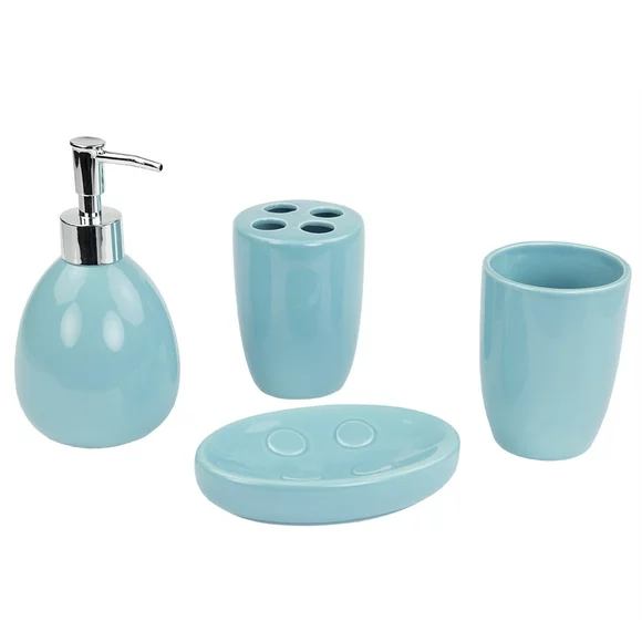 Home BasicsTurquoise Ceramic 4 Piece Bath Accessory Set